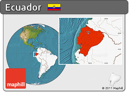 Satellite Location Map of Ecuador, highlighted continent