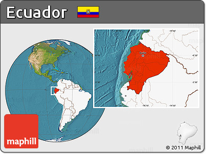Satellite Location Map of Ecuador, highlighted continent