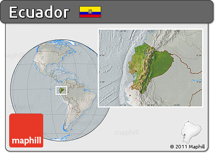 Satellite Location Map of Ecuador, lighten, semi-desaturated