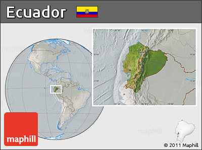 Satellite Location Map of Ecuador, lighten, semi-desaturated