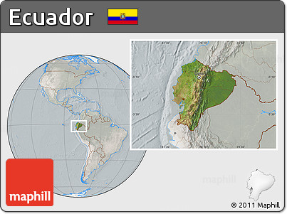 Satellite Location Map of Ecuador, lighten, semi-desaturated