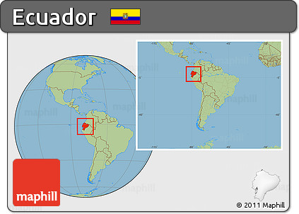 Savanna Style Location Map of Ecuador, within the entire continent