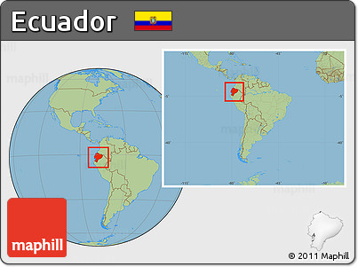 Savanna Style Location Map of Ecuador, within the entire continent