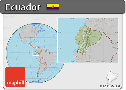 Savanna Style Location Map of Ecuador, gray outside, hill shading inside