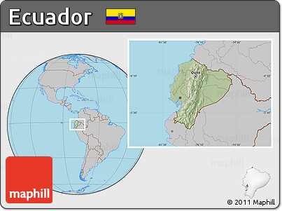 Savanna Style Location Map of Ecuador, gray outside, hill shading inside