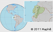 Savanna Style Location Map of Ecuador, gray outside, hill shading inside