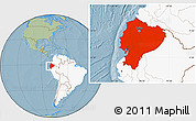 Savanna Style Location Map of Ecuador, highlighted continent, hill shading