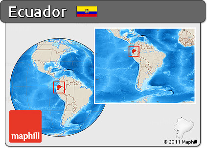 Shaded Relief Location Map of Ecuador, within the entire continent