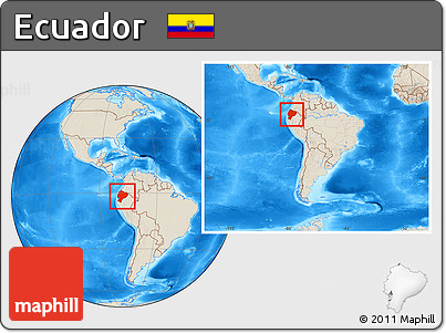 Shaded Relief Location Map of Ecuador, within the entire continent