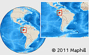 Shaded Relief Location Map of Ecuador, within the entire continent