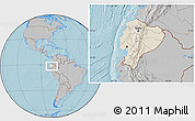 Shaded Relief Location Map of Ecuador, gray outside, hill shading