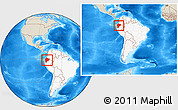 Shaded Relief Location Map of Ecuador, highlighted continent, within the entire continent
