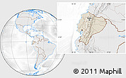 Shaded Relief Location Map of Ecuador, lighten, desaturated