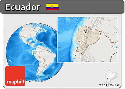 Shaded Relief Location Map of Ecuador, lighten, land only