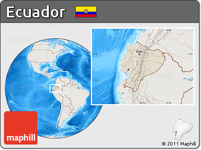Shaded Relief Location Map of Ecuador, lighten, land only