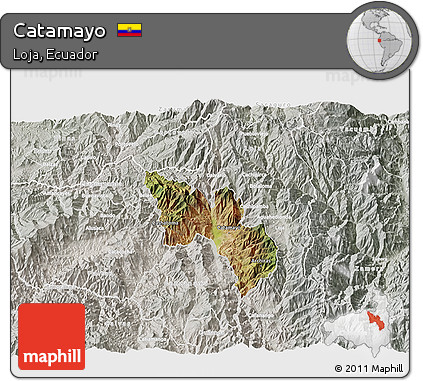 Satellite 3D Map of Catamayo, lighten, semi-desaturated