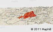 Political Panoramic Map of Celica, shaded relief outside