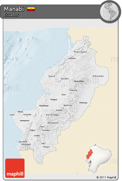 Classic Style 3D Map of Manabi, single color outside