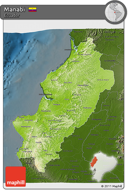 Physical 3D Map of Manabi, darken