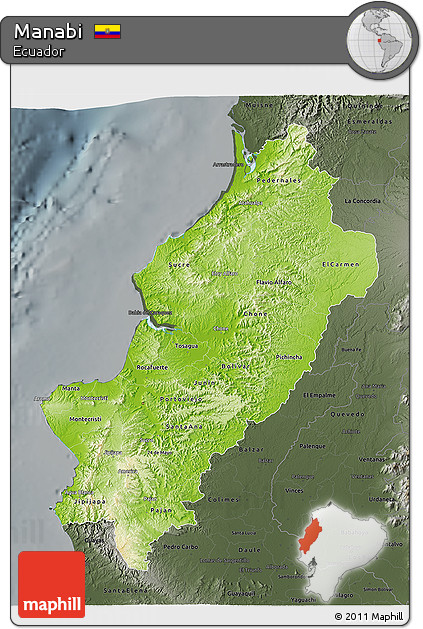 Physical 3D Map of Manabi, darken, semi-desaturated