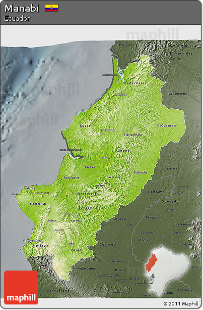 Physical 3D Map of Manabi, darken, semi-desaturated