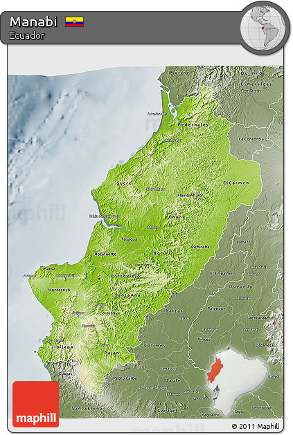 Physical 3D Map of Manabi, semi-desaturated