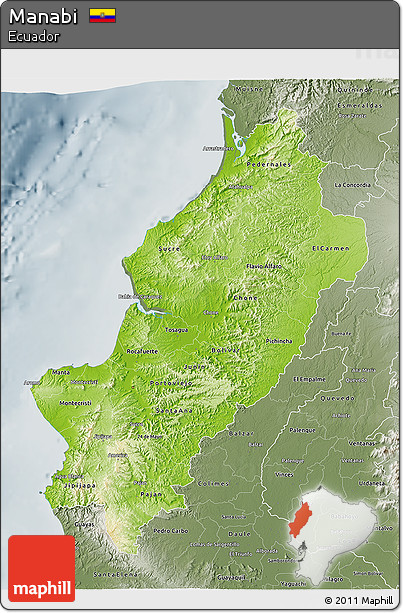 Physical 3D Map of Manabi, semi-desaturated