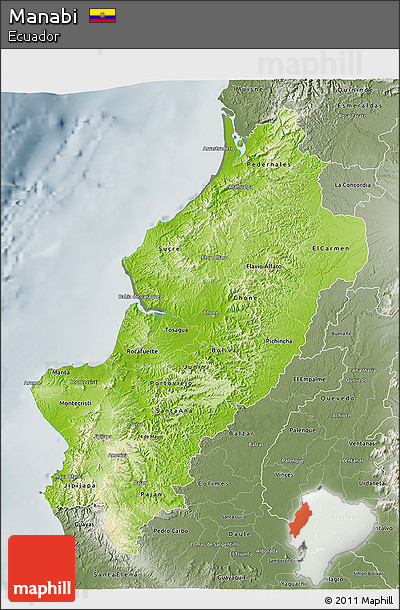 Physical 3D Map of Manabi, semi-desaturated
