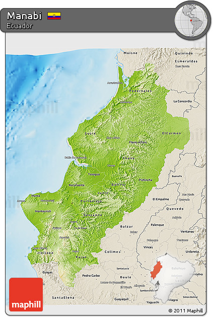 Physical 3D Map of Manabi, shaded relief outside