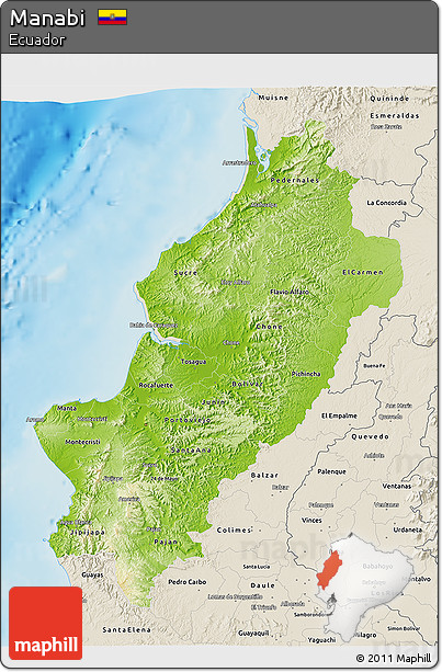 Physical 3D Map of Manabi, shaded relief outside
