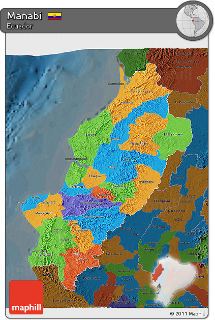Political 3D Map of Manabi, darken