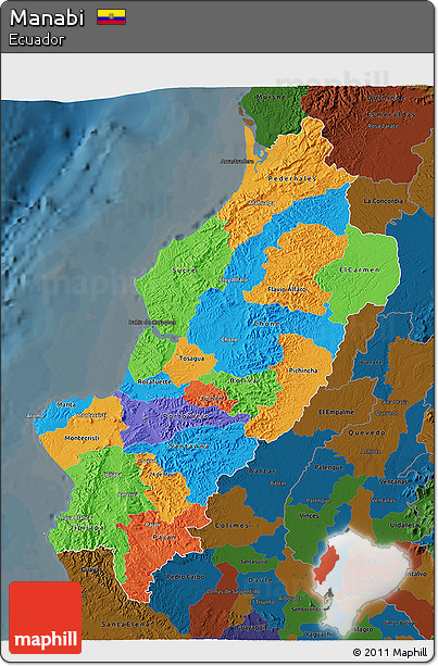 Political 3D Map of Manabi, darken