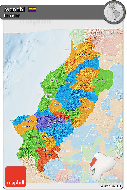 Political 3D Map of Manabi, lighten
