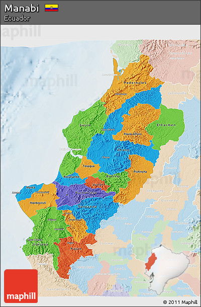 Political 3D Map of Manabi, lighten