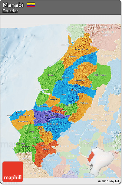 Political 3D Map of Manabi, lighten