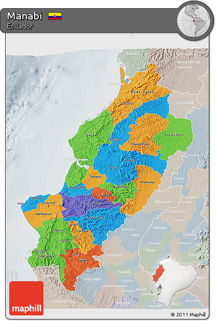 Political 3D Map of Manabi, lighten, semi-desaturated