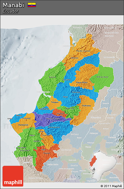 Political 3D Map of Manabi, lighten, semi-desaturated