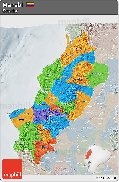 Political 3D Map of Manabi, lighten, semi-desaturated