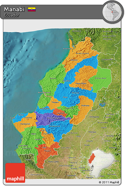 Political 3D Map of Manabi, satellite outside