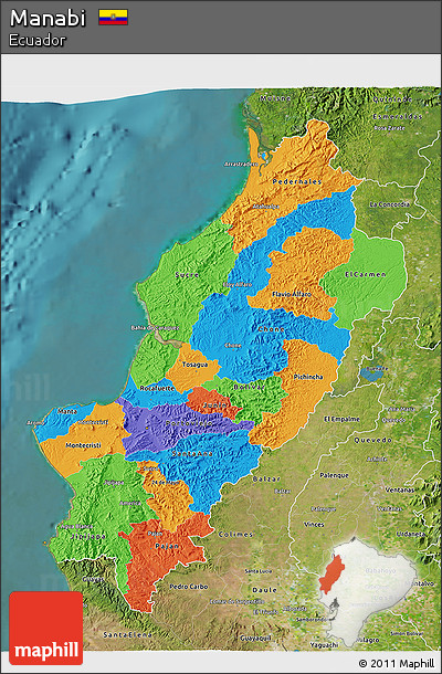 Political 3D Map of Manabi, satellite outside