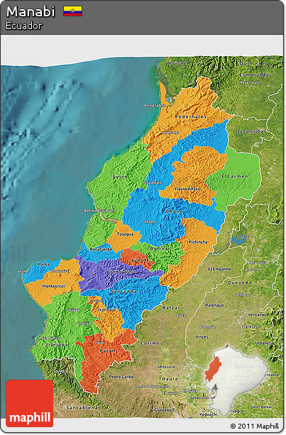 Political 3D Map of Manabi, satellite outside