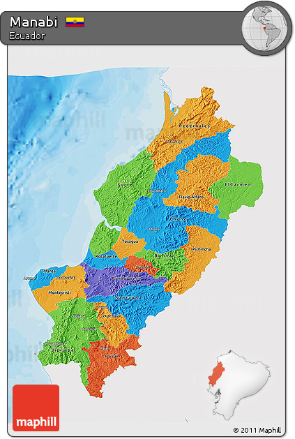 Political 3D Map of Manabi, single color outside