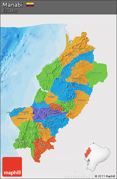 Political 3D Map of Manabi, single color outside