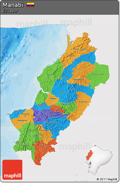 Political 3D Map of Manabi, single color outside