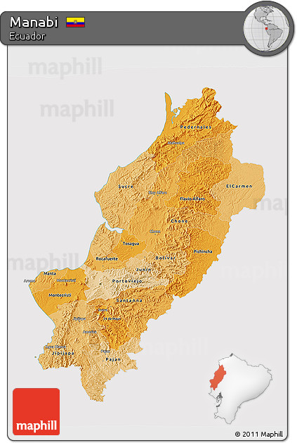 Political Shades 3D Map of Manabi, cropped outside