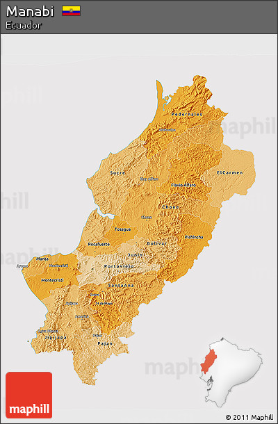 Political Shades 3D Map of Manabi, cropped outside