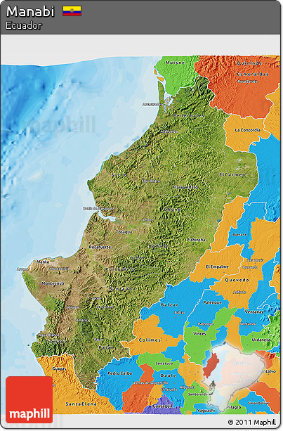 Satellite 3D Map of Manabi, political outside