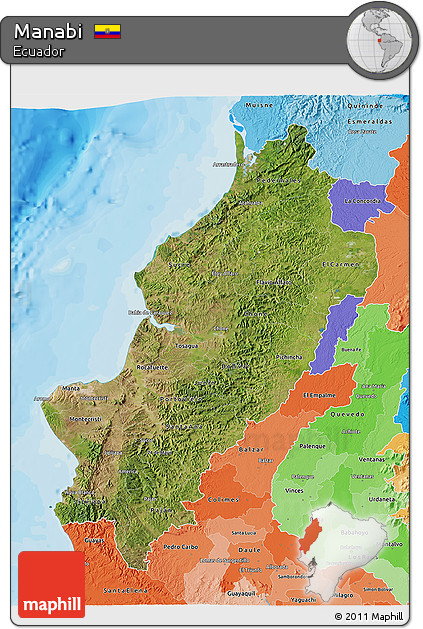 Satellite 3D Map of Manabi, political shades outside