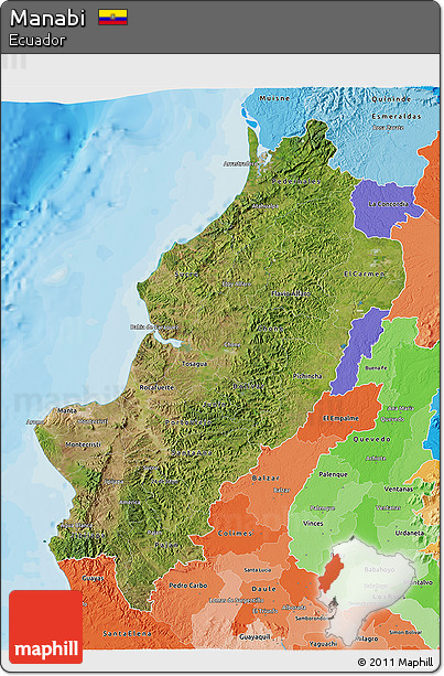 Satellite 3D Map of Manabi, political shades outside