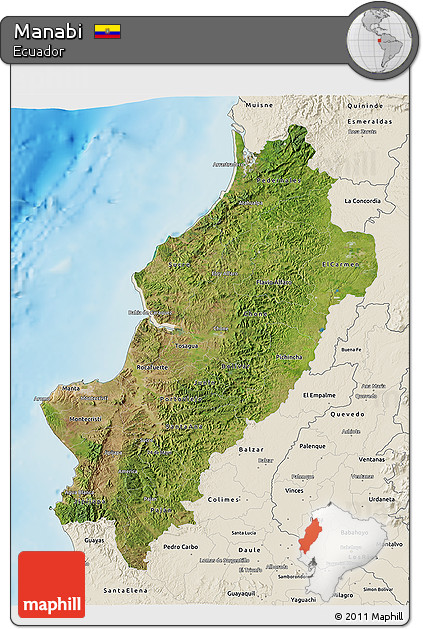 Satellite 3D Map of Manabi, shaded relief outside